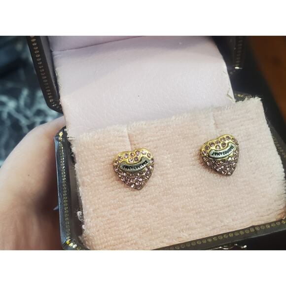 NEW IN BOX Juicy Couture Pave Heart Studs Pink Crystal Gold VINTAGE Y2K Jewelry - Picture 5 of 13